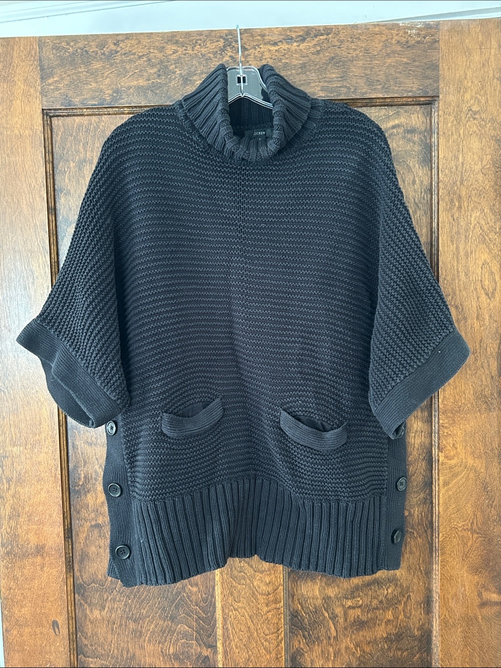 Jcrew Black Short-Sleeve Knit Poncho Sweater with Turtleneck